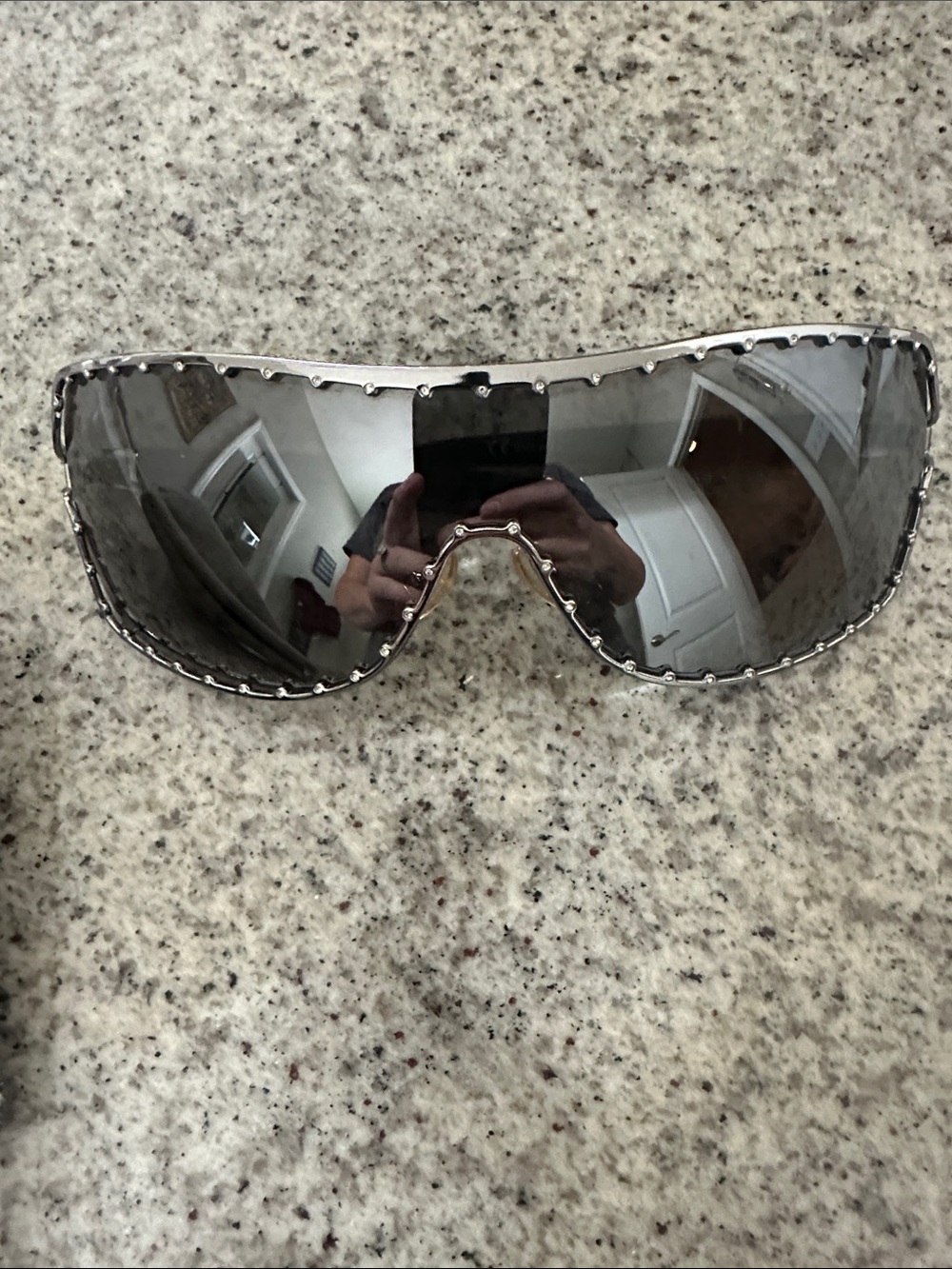 Valentino Women's Shield Sunglasses - Silver Mirrored Lens with rhinestones